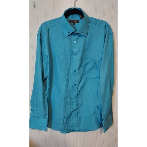 Men HENRI PICARD Blue Single Needle Tailoring French Cuff Dress Shirt Sz 16‎ 1/2 - Picture 1 of 7